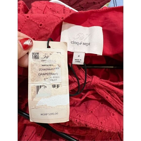 Cinq a Sept NWT Marcia Tiered Mini Dress Red Ruffle Eyelet Laceup Cotton Sz 4 - Picture 9 of 11